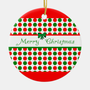 Merry Christmas Polka Dots Ceramic Ornament