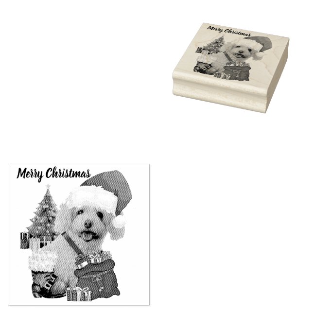 Merry Christmas Poodle Rubber Stamp (Stamped)