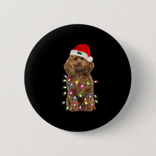 Merry Christmas Poodle Santa Hat Lights Xmas   2 Inch Round Button