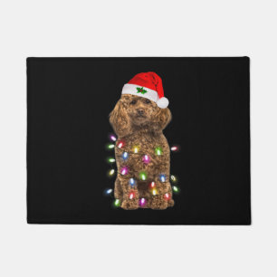 Merry Christmas Poodle Santa Hat Lights Xmas   Doormat