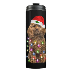 Merry Christmas Poodle Santa Hat Lights Xmas   Thermal Tumbler