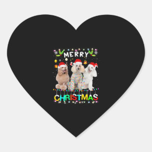 Merry Christmas Poodle Shirt Santa Hat Lights Xmas Heart Sticker