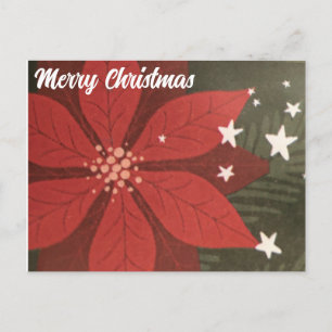 Merry Christmas Postcard - Poinsettia & Stars