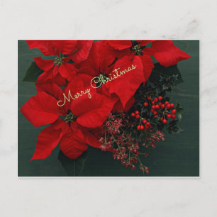 Merry Christmas Postcard w/ Flowers