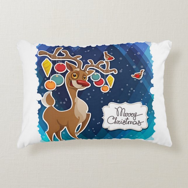 Merry Christmas Prancing Reindeer Accent Pillow (Front)