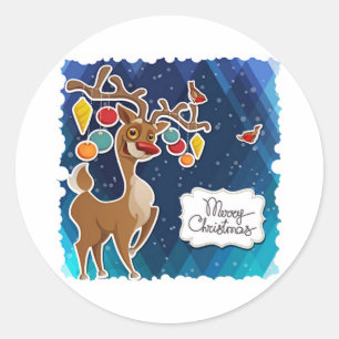 Merry Christmas Prancing Reindeer Classic Round Sticker