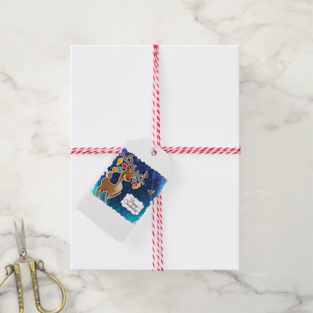 Merry Christmas Prancing Reindeer Gift Tags (With Twine)