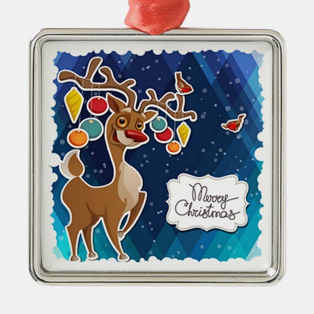 Merry Christmas Prancing Reindeer Metal Ornament (Front)