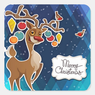 Merry Christmas Prancing Reindeer Square Sticker