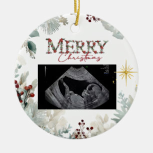Merry Christmas Pregnancy Ultrasound Ceramic Ornament