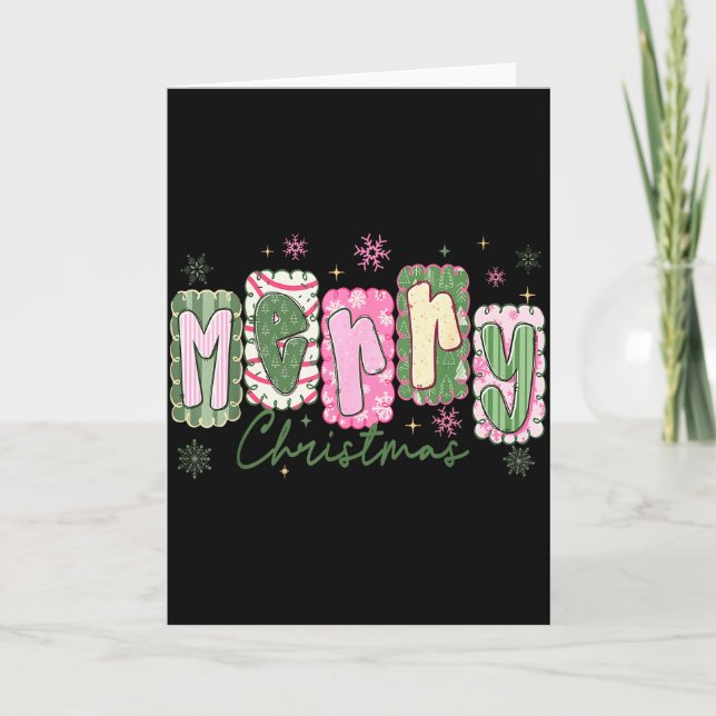Merry Christmas Preppy Girly Girl Women Kids Xmas  Card (Front)