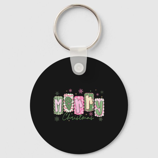 Merry Christmas Preppy Girly Girl Women Kids Xmas  Keychain (Front)