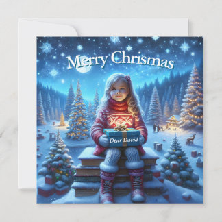 Merry Christmas present book square postcard