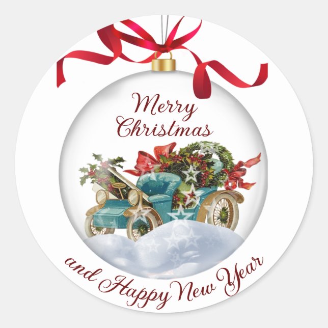 Merry Christmas presents car decoration Classic Round Sticker (Front)