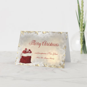 Merry Christmas, Presents, Gold Stars Holiday Card