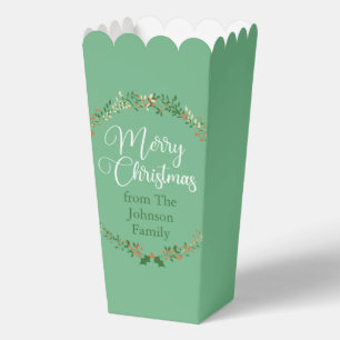 Merry Christmas Pretty Green Wreath Custom Party Favor Box