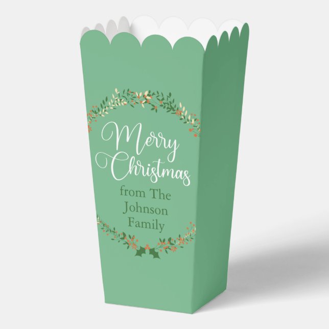 Merry Christmas Pretty Green Wreath Custom Party Favor Box (Front)