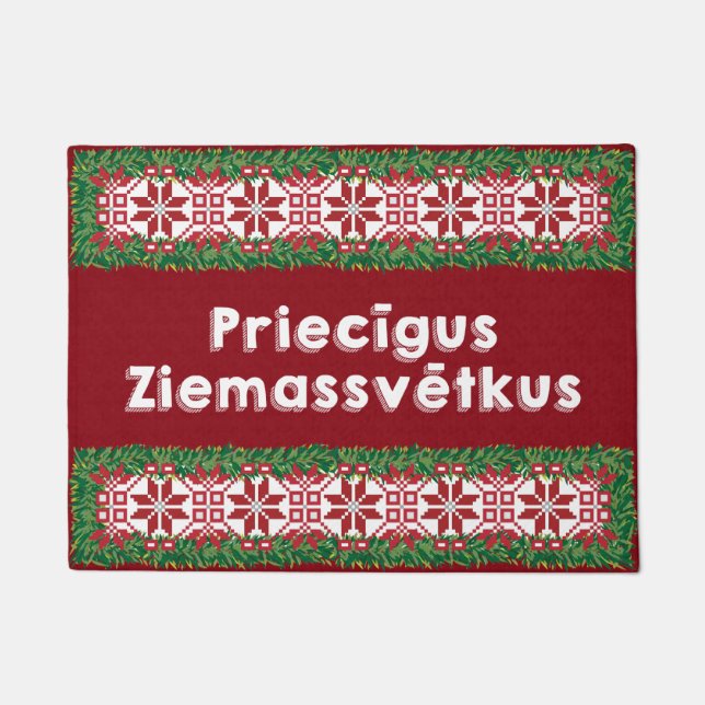 Merry Christmas Priecīgus Ziemassvētkus Doormat (Front)
