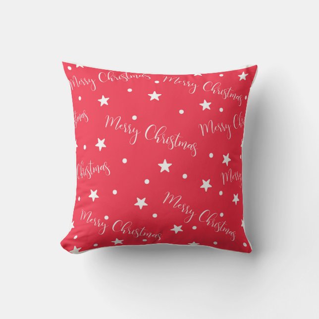 Merry Christmas printed red Throw Pillow (Front)