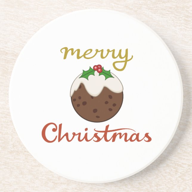Merry Christmas+Pudding Design Coaster (Front)