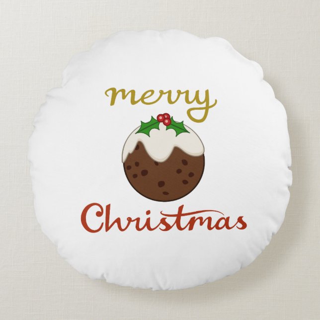 Merry Christmas+Pudding Design Round Pillow (Front)