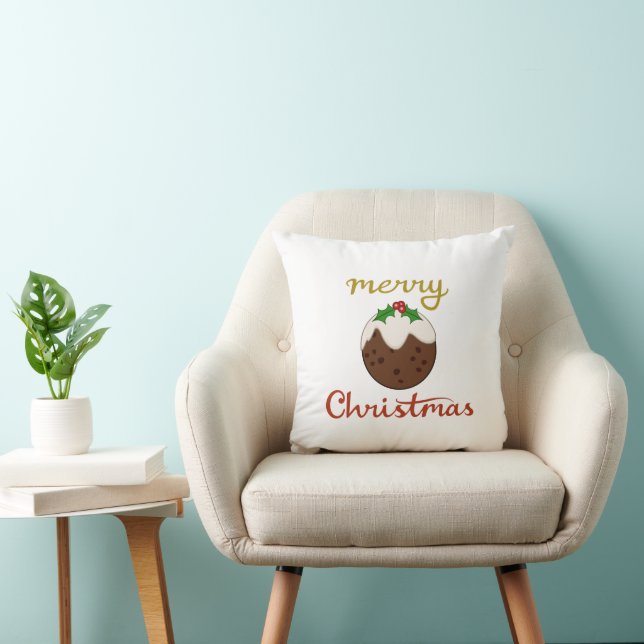 Merry Christmas+Pudding Design Throw Pillow (Chair)