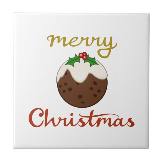 Merry Christmas+Pudding Design Tile (Front)