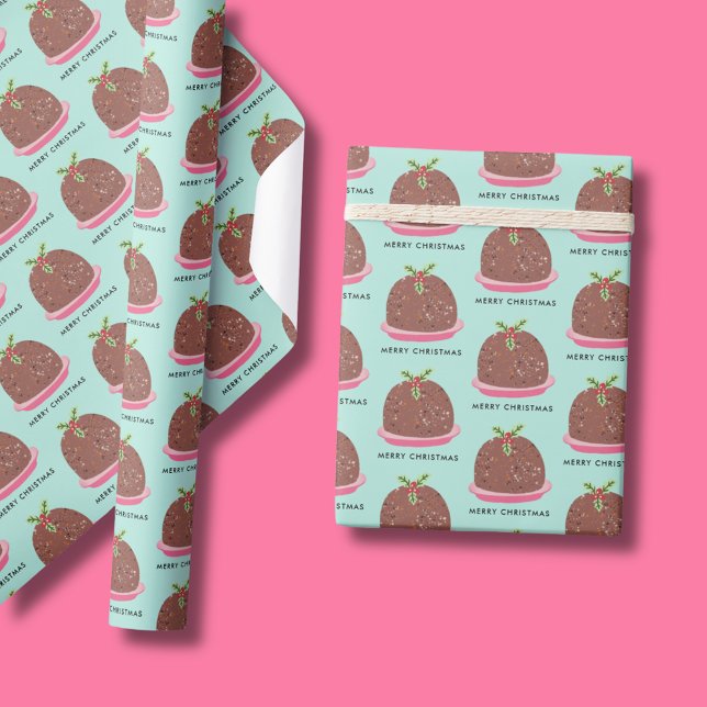 Merry Christmas Pudding illustration Wrapping Paper (Cute 'My Little Pudding' Christmas wrapping papre with Merry Christmas text)