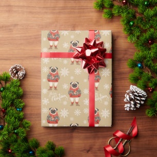 Merry Christmas Pug Dog Holiday Wrapping Paper