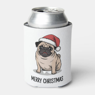Merry Christmas Pug Dog Santa Hat Holiday Season Can Cooler