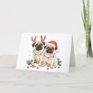 Merry Christmas Pug Dogs Holiday Card