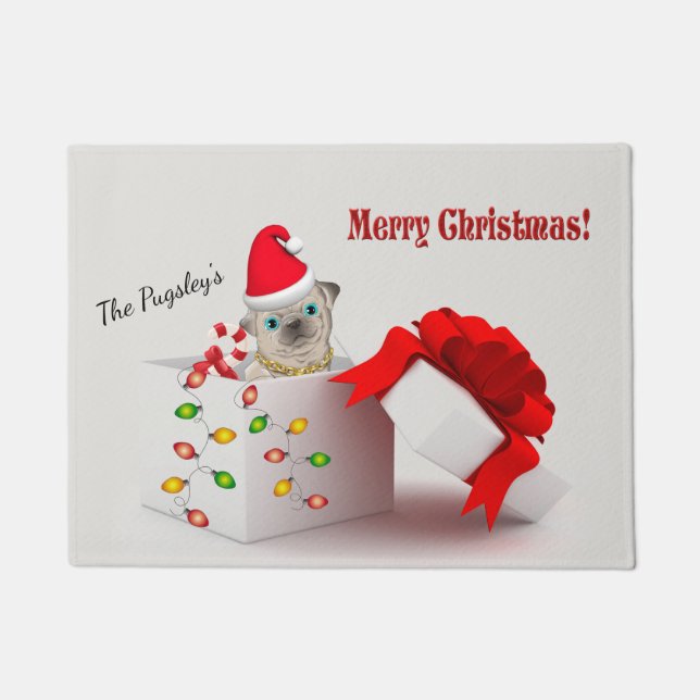 Merry Christmas Pug Doormat (Front)