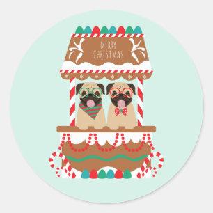 Merry Christmas Pug Holiday Stand Dogs Classic Round Sticker