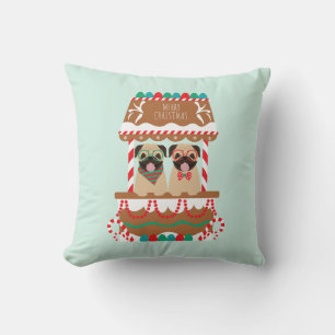 Merry Christmas Pug Holiday Stand Dogs Throw Pillow