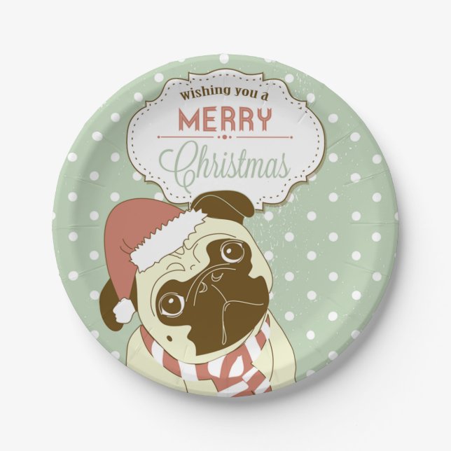 Merry Christmas Pug Paper Party Plates (Front)