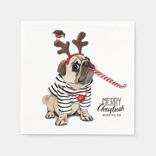 Merry Christmas Pug Reindeer Napkin