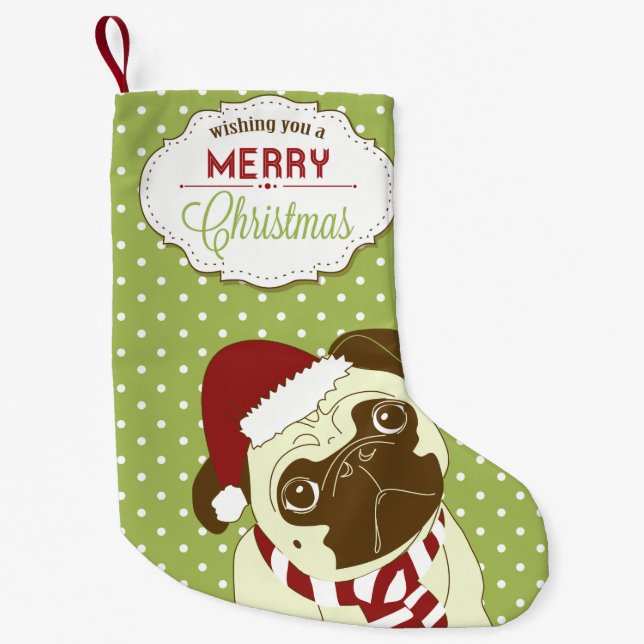 Merry Christmas Pug Small Christmas Stocking (Front)