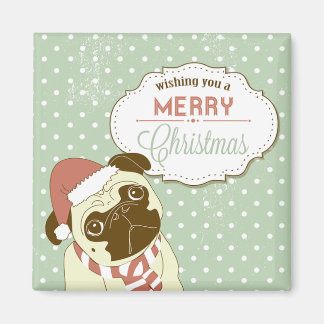Merry Christmas Pug Square Magnet