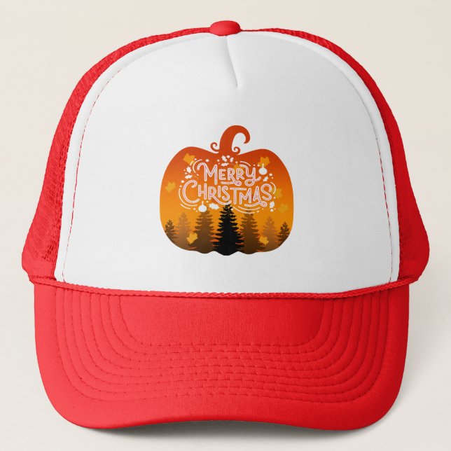 MERRY CHRISTMAS PUMPKIN HOLIDAY SEASON TRUCKER HAT (Front)