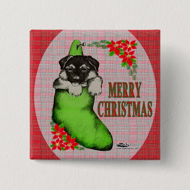 Merry Christmas Puppy 2 Inch Square Button (Front)