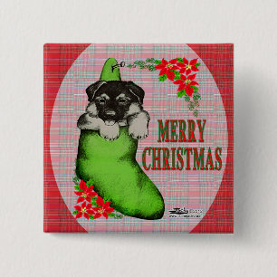 Merry Christmas Puppy 2 Inch Square Button