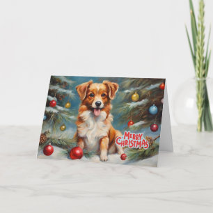 Merry Christmas Puppy and Holiday Ornaments Card