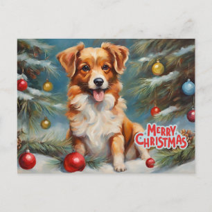 Merry Christmas Puppy and Holiday Ornaments Postcard