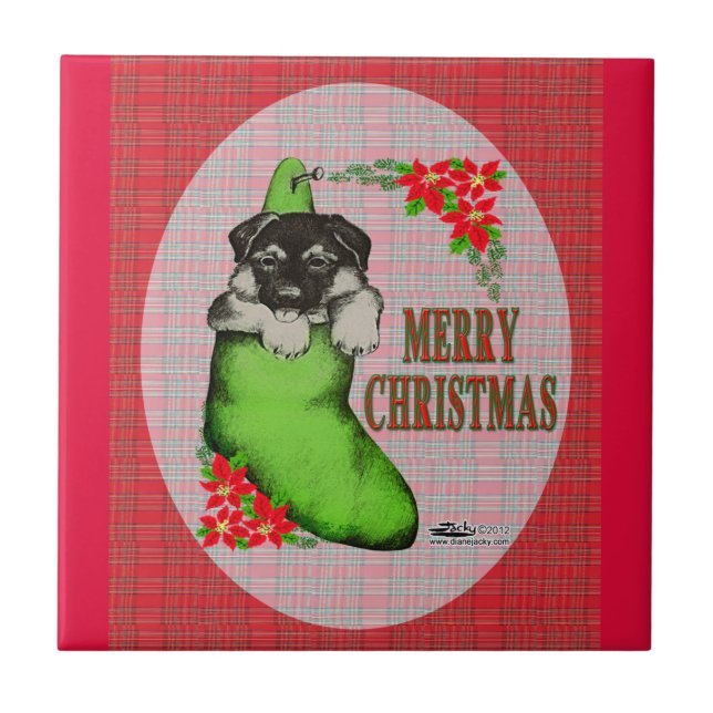 Merry Christmas Puppy Tile (Front)