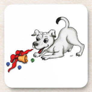 Merry Christmas! Puppy with Bell and Ball Coaster