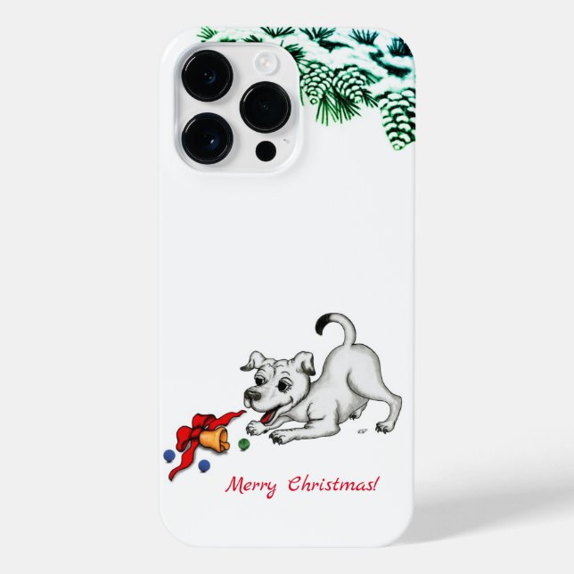 Merry Christmas! Puppy with Bell and Ball iPhone Case (Back)