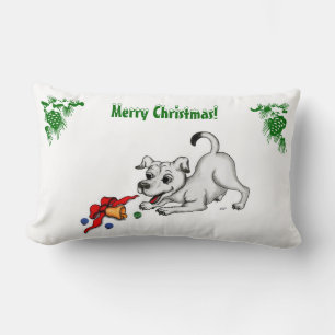 Merry Christmas! Puppy with Bell and Ball Lumbar Pillow