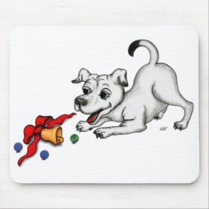 Merry Christmas! Puppy with Bell and Ball Mouse Pad