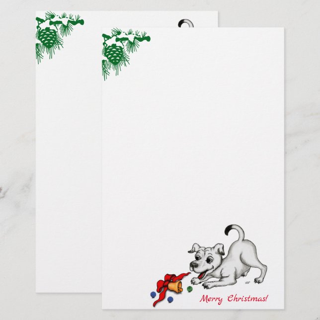 Merry Christmas! Puppy with Bell and Ball Stationery (Front/Back)