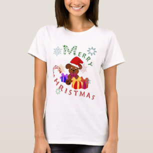 Merry Christmas Puppy Xmas Gifts and Snowflakes T-Shirt